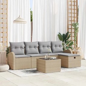 vidaXL Σετ Καναπέ Κήπου με μαξιλάρι 6 pcs Μπεζ Πολυ ράταν