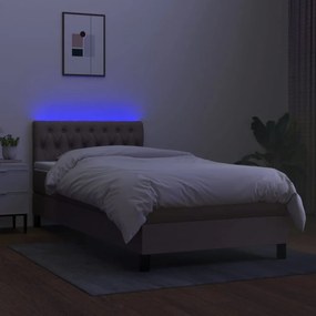 vidaXL Κρεβάτι Boxspring με Στρώμα &amp; LED Taupe 100x200 εκ. Υφασμάτινο