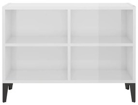 Κομοδίνo Γυαλιστερό Λευκό 69,5x30x50 εκ. με Μεταλλικά Πόδια - Λευκό