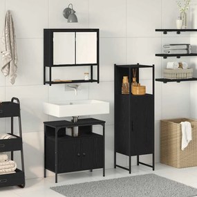vidaXL Σετ Επίπλων Μπάνιου με ράφι 3 pcs Μαύρο Επεξεργασμένο ξύλο