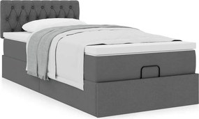 vidaXL Οθωμανικό κρεβάτι με στρώμα σκούρο γκρι 90x190cm ύφασμα