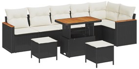 vidaXL Σετ 9 κομματιών καναπέ κήπου με μαξιλάρια Μαύρο Πολυ Ρατάν Ακακία