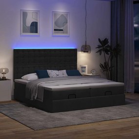 vidaXL Οθωμανικό κρεβάτι με στρώματα &amp; LEDs Μαύρο ύφασμα 180x200cm