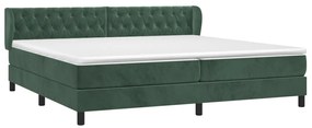 vidaXL Κρεβάτι Boxspring με Στρώμα Σκούρο Πράσινο 200x200εκ. Βελούδινο