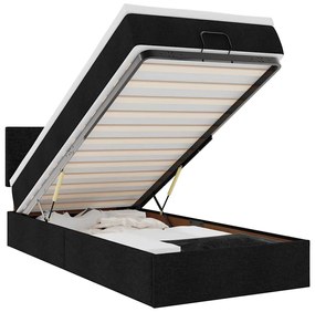 vidaXL Οθωμανικό κρεβάτι με στρώμα & LEDs Μαύρο 100x200 cm Ύφασμα