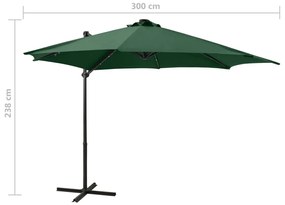 Ομπρέλα Κρεμαστή με Ιστό και LED Πράσινη 300 εκ. - Πράσινο