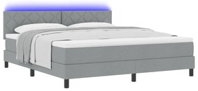 vidaXL Κρεβάτι Box Spring με Στρώμα & LED Ανοιχτό Γκρι 180x200 εκ. Ύφασμα