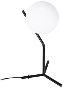 GloboStar® ELFIS 01100 Μοντέρνο Επιτραπέζιο Φωτιστικό Πορτατίφ Μονόφωτο 1 x E27 Λευκή Γυάλινη Μπάλα με Μεταλλικό Μαύρο Σώμα Φ15 x Υ41cm