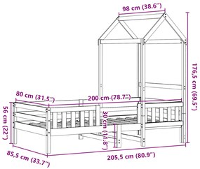 Πλαίσιο Κρεβατιού με Οροφή 80x200 εκ. από Μασίφ Ξύλο Πεύκου - Καφέ