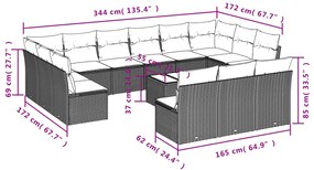 vidaXL Σαλόνι Κήπου Σετ 14 Τεμαχίων με Μαξιλάρια Μαύρο Συνθετικό Ρατάν