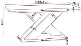 Τραπέζι Goodyear 117, Γυαλιστερό μαύρο, Σκυρόδεμα, 75x90x120cm, 63 kg, Επιμήκυνση, Πλαστικοποιημένη μοριοσανίδα | Epipla1.gr