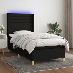 Κρεβάτι Boxspring με Στρώμα & LED Μαύρο 90x190 εκ. Υφασμάτινο