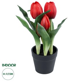 GloboStar® Artificial Garden RED TULIP 21094 Διακοσμητικό Φυτό Κόκκινη Τουλίπα Υ23cm