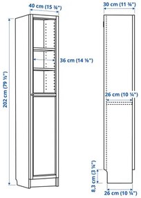 BILLY/OXBERG βιβλιοθήκη με πάνελ/γυάλινη πόρτα, 40x30x202 cm 394.833.37