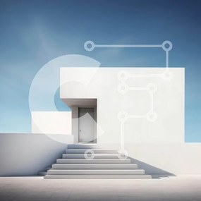 Intra Συλλεκτικό Ξύλινο Παζλ Plywood 4mm - Λευκό κτίριο με σκαλοπάτια και ανοιχτή πόρτα Σε Ξύλινο Κουτί - Διαστάσεις Puzzle: 10x10 cm – 25 κομμάτια