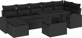 vidaXL Σετ Καναπέ Κήπου με μαξιλάρι 8 pcs Μαύρο Πολυ ράταν