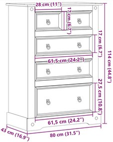 Συρταριέρα Corona 80 x 43 x 114 εκ. από Μασίφ Ξύλο Πεύκου - Καφέ