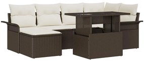 Σετ Καναπέ Κήπου με μαξιλάρι 7 pcs Καφέ Πολυ ράταν