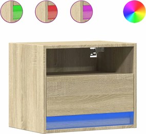 vidaXL Κομοδίνα Επιτοίχια με Φώτα LED 2 τεμ. Sonoma Δρυς