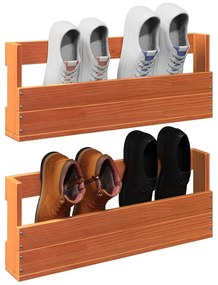 vidaXL Παπουτσοθήκη Επιτοίχια 2 τεμ. Μελί 59x8,5x23,5 εκ. Μασίφ Πεύκο