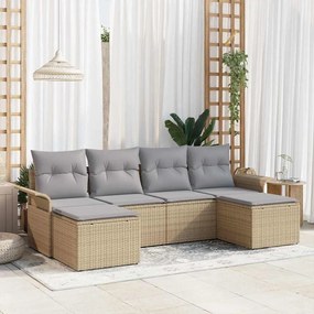 vidaXL Σετ Καναπέ Κήπου με μαξιλάρι 6 pcs Μπεζ Πολυ ράταν