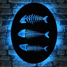 Διακοσμητικό Τοίχου Με Φως Led Fishbones 692FRW1143 60x40cm Blue-Black Wallity Mdf