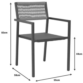 Καρέκλα - Πολυθρόνα αλουμινίου Savor στοιβαζόμενη ανθρακί σκελετός-textilene φυσικό rattan 55x58x63 εκ. 55x58x83 εκ.