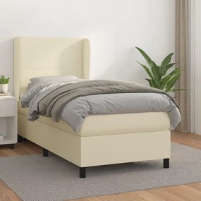vidaXL Κρεβάτι Boxspring με Στρώμα Κρεμ 90x200 εκ. από Συνθετικό Δέρμα