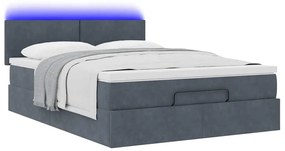 vidaXL Οθωμανικό κρεβάτι με στρώμα & LEDs Σκούρο γκρι 140x200cm Velvet
