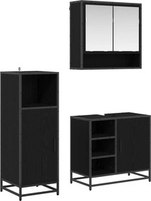 vidaXL Σετ Επίπλων Μπάνιου με ράφι 3 pcs Μαύρη Οξυά Επεξεργασμένο ξύλο