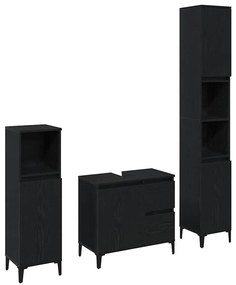 vidaXL Σετ Επίπλων Μπάνιου με συρτάρι 3 pcs Μαύρο 30 x 30 x 180 cm