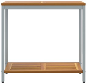 vidaXL Εξωτερικό Τραπέζι Φυσικό & Γκρι 35x80x75 εκ. Μασίφ Ξύλο και Χάλυβας
