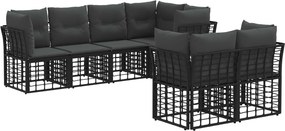 vidaXL Σειρά Καναπέ Εξωτερικού με μαξιλάρι 7 pcs Μαύρο Πολυεστέρας