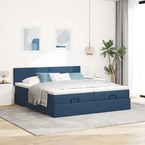 vidaXL Οθωμανικό κρεβάτι με στρώματα &amp; LEDs Μπλε 200x200cm ύφασμα