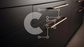 Intra Συλλεκτικό Ξύλινο Παζλ Plywood  4mm - Ντουλάπι κουζίνας μαύρο με ορειχάλκινα χερούλια Σε Ξύλινο Κουτί - Διαστάσεις Puzzle: 10x10 cm – 25 κομμάτια