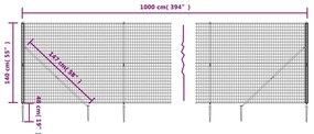 vidaXL Συρματόπλεγμα Περίφραξης Ανθρακί 1,4 x 10 μ. με Καρφωτές Βάσεις