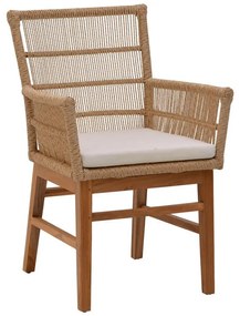 Πολυθρόνα Inca teak ξύλο και pe σχοινί σε φυσική-μπεζ απόχρωση με μαξιλάρι 60x61x90εκ 60x61x90 εκ.