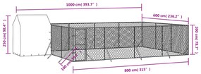 vidaXL Κλουβί Σκύλου Εξ. Χώρου με Οροφή Ασημί 10x6x2,5 μ. Γαλβ. Ατσάλι