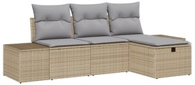 vidaXL Set Κήπου 4 Τεμαχίων με Μαξιλάρια Μπεζ Πολυ Ράτταν