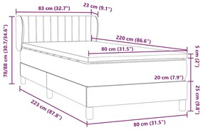 BOX SPRING ΚΡΕΒΑΤΙ ΜΕ ΣΤΡΩΜΑ ΑΝΟΙΧΤΟ ΓΚΡΙ 80X220 CM ΒΕΛΟΥΔΙΝΟ 3317715