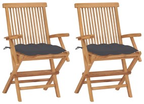 vidaXL Καρέκλες Κήπου 2 τεμ. από Μασίφ Ξύλο Teak με Ανθρακί Μαξιλάρια