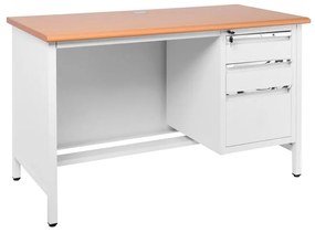 WOODWELL ΕΟ444,1ΓΡΑΦΕΙΟ 3-Συρτάρια, Μέταλλο Βαφή Άσπρο, Επιφάνεια Απόχρωση Maple 120x60x75cm ΕΟ444,1