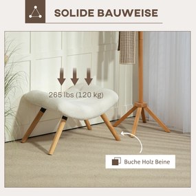 HOMCOM Μοντέρνο Υποπόδιο με κάλυμμα Fleece και ξύλινα πόδια, Επενδεδυμένο, για Σαλόνι, Υπνοδωμάτιο, Διάδρομο, Κρεμ Λευκό