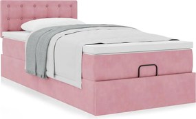 vidaXL Οθωμανικό κρεβάτι με στρώμα ροζ 80x200cm Velvet