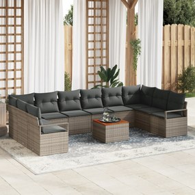 vidaXL Σετ Καναπέ Κήπου 11 pcs Γκρι Μεγάλο Ρατάν & σκληρυμένο γυαλί