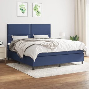 Κρεβάτι Boxspring με Στρώμα Μπλε 180x200 εκ. Υφασμάτινο - Μπλε