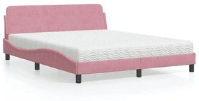 Κρεβάτι με Στρώμα Ροζ 160x200 εκ. Βελούδινο - Ροζ