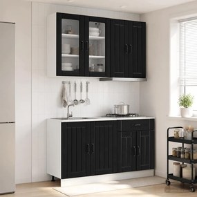 vidaXL Μονάδα κουζίνας LUCCA 4 pcs Μαύρο Επεξεργασμένο Ξύλο