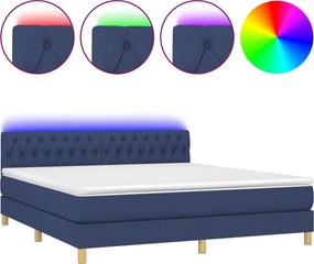 vidaXL Κρεβάτι Boxspring με Στρώμα &amp; LED Μπλε 160x200 εκ. Υφασμάτινο