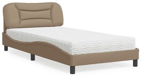 Κρεβάτι με Στρώμα Καπουτσίνο 100x200 εκ. από Συνθετικό Δέρμα - Καφέ
